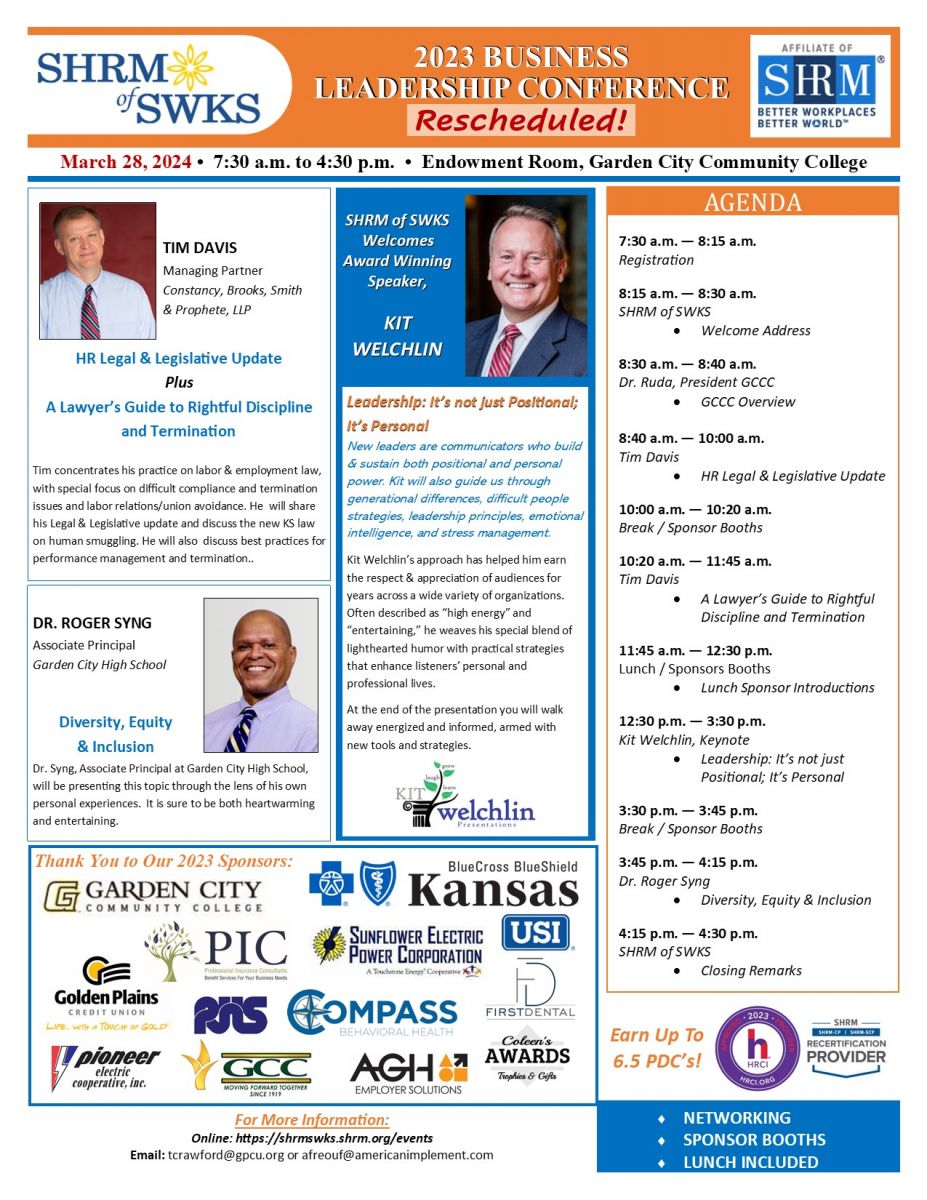 2023 Business Leadership Conference Rescheduled SHRM of Southwest Kansas